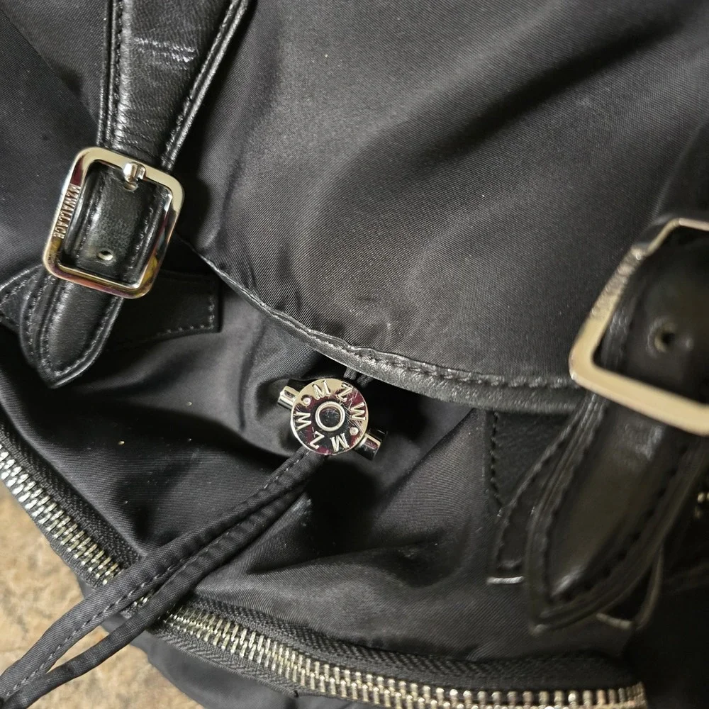 MZ WALLACE Marlena Backpack Striking Black Leather Nylon Gold‎ Hardware Buckle